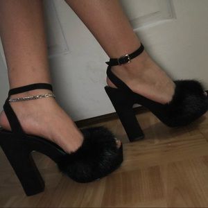Faux fur heels